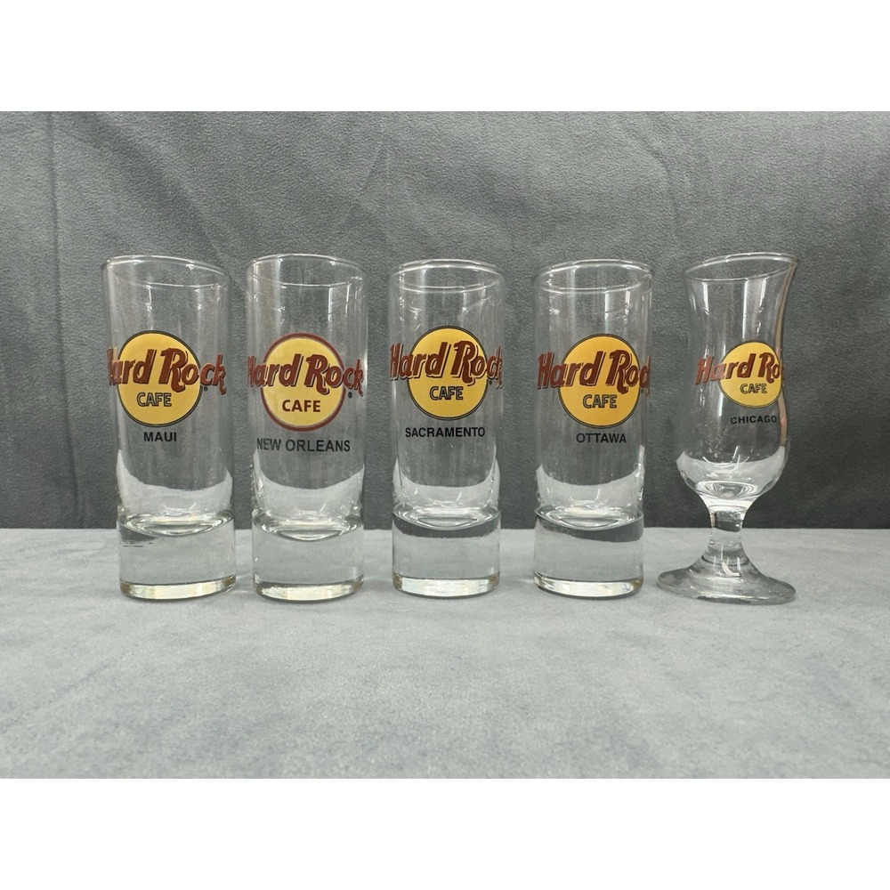 Hard Rock Cafe Logo Tall‎ Shot Glass Maui New Orleans Ottawa Sacramento Chicago